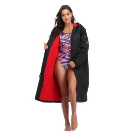 Adoretex 100% Waterproof Swim Parka, Hooded Warm Scuba Coat Surf Jacket for Men and Women (PK008) - Navy/Red - XL