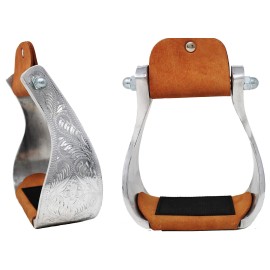 CHALLENGER Horse Saddle Stirrups Western Aluminium Engraved Trail Riding 51204