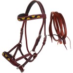 CHALLENGER Horse Western Leather Beaded Bitless Sidepull Bridle Reins Sun Flower 77RS24MG-F
