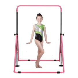 HYD-Parts Gymnastics Bar Kids, Junior Training Bar, Height Adjustable Horizontal Bars, Folding Gymnastics Bars Monkey Bars for Kids (Pink)