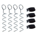 4-Pc Pack Spiral Stakes Heavy Duty Anchor Kit for Trampoline Steel Stakes Anchor Kit for Trampolines, Tents, tarps, Canopies,car Ports,Dog tie Out and etc Bonus Tie Down Straps 4-Pc Pack(Silver)