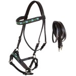 CHALLENGER Horse Western Padded Leather Beaded Bitless Sidepull Bridle 77RT22BR-F