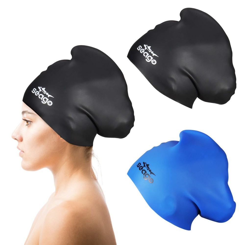 Swim Cap Long Hair 2 Pack Swimming Caps for Women Silicone Swim Caps Keep Hair Dry Waterproof Comfortable Flexible Durable Bathing Cap Tear-Proof Design Large Adult Women Swimming Cap 10+ Years Girls