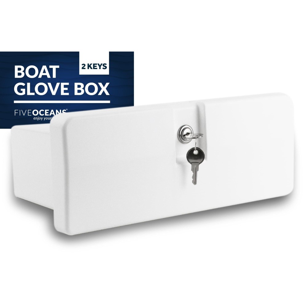 Five Oceans Boat Glove Box, Lockable with 2 Keys, High-Impact and UV-Resistant White ABS Palstic - FO2894