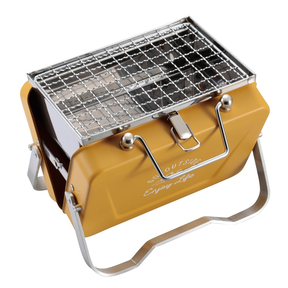 Captain Stag Monte UG-80 Barbecue Stove, Grill, V-Shape, Tabletop Grill, B6 Type, Old Yellow