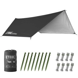 ETROL Waterproof Camping Tarp - 5 in 1 Multifunctional Hammock Tarp, UV Protection and PU 3000mm Waterproof Rain Fly for Tent, Backpack, Survival, Footprints, Beach - Lightweight Ripstop Compact