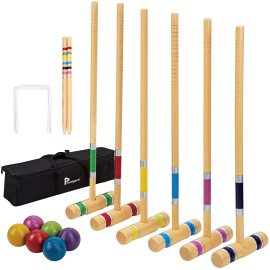 Pointyard Six Player Croquet Set, 28 Croquet Set with Wooden Mallets/Colored Ball/Wickets/Stakes for Adults/Teenager/Family-Perfect for Lawn/Backyard Game/Park (Includes Carry Bag)
