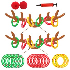 H-Style Christmas Games, 2 Sets Reindeer Antler Ring Toss Game for Christmas Party Games and Holiday Games Family Christmas Inflatable Reindeer Ring Toss Party Games