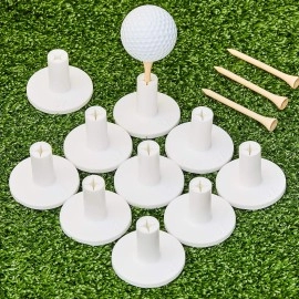 10 Set Golf Rubber Tee Holder Set for Driving Range Golf Practice Mat Indoor Outdoor Size 1.5 Inch (10 Golf Rubber Tee Holders, 10 Bamboo Tees)