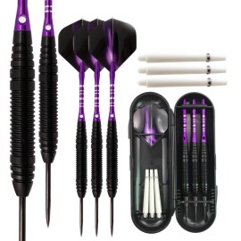 22g Steel Tip Darts Set - Standard PET Flights, Aluminum Dart Shafts,Iron Barrel,Steel Tip with Storage/Travel Case Christmas Birthday Gift Idea for Beginners or Professional Players (3pcs/Pack)