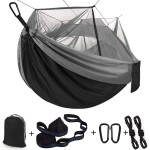 Single & Double Camping Hammock with Net Mosquito/Bug Included Tree Straps and Carabiners, Parachute Nylon Easy Assembly, Lightweight, Portable Indoor Outdoor Backpacking - Twin size, Black Gray