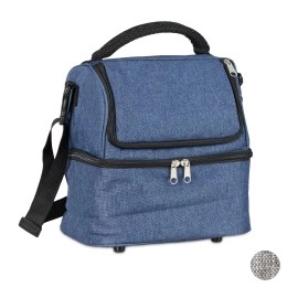 Relaxdays Unisex?- Adults Kltasche Foldable Picnic 10 L with Carry Strap and Handle Insulated Bag 2 Compartments Blue, 1 Item