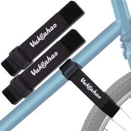 Vukgahao Bike Wheel Stabilizer Heavy Duty Versatile Hook & Loop Securing Straps Tie Downs Fastening Stabilizer Straps Reusable Bicycle Wheel Stabilizer Straps Black 2 Pack (Slide Buckles, 1.5 in)