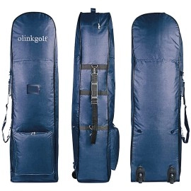 olinkgolf Golf Travel Bag with Wheels,Golf Travel Cover Case for Airlines, Padded Top Club Head Coverage, Top Handle and Shoulder Strap (Navy Blue)