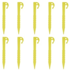 10 Pieces Tent Stakes Plastic Tent Pegs Canopy Stakes Heavy Duty Stakes Tent Pegs Ground Nail Stakes Garden Stakes for Outdoor Camping Hiking Gardening, 5.71 Inch(Yellow)