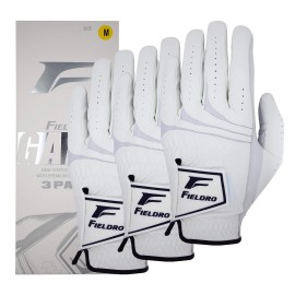 FIELDRO Golf Gloves Men Right Hand Left Hand 3 Pack Cabretta Leather MAXSKIN (Medium/Large, Left)