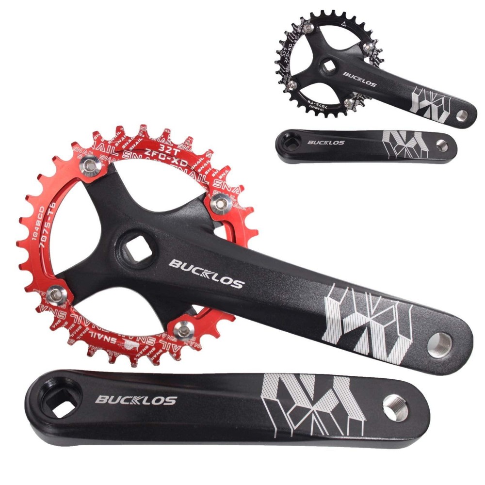 BUCKLOS MTB 170mm Square Taper Crankset, 104 BCD Mountain Bike Narrow Wide Tooth Chainring 32/34/36/38/40/42T, Single Speed Round/Oval Chainring and Crank, fit Shimano, SRAM, FSA