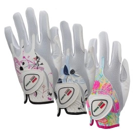 BIRDIE TOWN JUPITER Women? Golf Glove - Breathable Synthetic Leather - One Size Fits Most (3 Pack (1 Pink / 1 Blue / 1 Tropical), Worn on Left Hand (Right Handed Golfer))