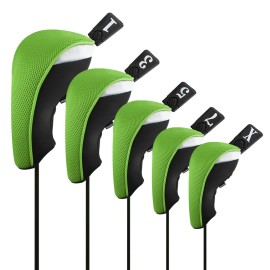 Andux 5pcs/Set Golf 460cc Driver Fairway Wood Club Head Covers Short Neck Green