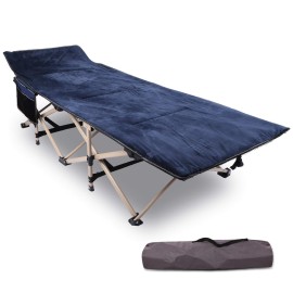 REDCAMP Padded Camping Cots for Adults 500lbs, Portable Folding Sleeping Cot with Mattress Pad, Heavy Duty Thick Frame for Outdoor Travel Indoor Home, Blue