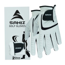 SAHIZ Pack of 2 Golf Gloves Men Left Hand Premium Quality Synthetic Materiel with Leather Thump Left Hand All Weather Golf Gloves (Large, Left)