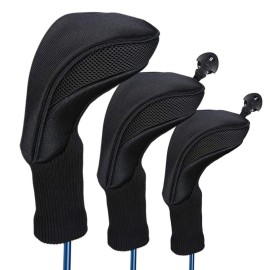 Apofly 3PCS Golf Head Covers Driver 1 3 5 Fairway Woods Headcovers Long Neck 1680D Knit Head Covers for Golf Club Fits All Fairway and Driver Clubs Black Small