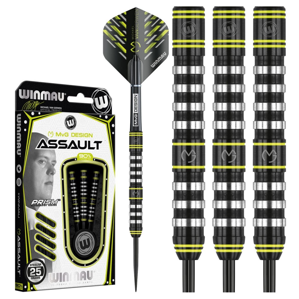 Winmau Michael Van Gerwen MvG Assault 26 Gram Tungsten Darts Set with Flights and Stems (Shafts)