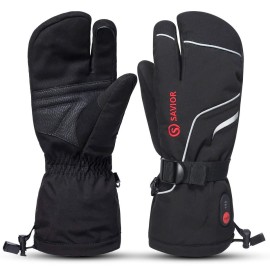 SAVIOR HEAT Heated Gloves, Unisex Rechargeable Battery Powered Electric Heating Glove for Winter Outdoor (Black S66G, Large)