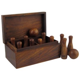 Ajuny Wooden Handcrafted Set of 10 Bowling Pins 2.25 Inch Each and 2 Mini Bowling Bowls 1.25 Inch