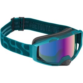 iXS Trigger+ Goggle Trigger Everglade/ Mirror Cobalt Low Profile Lens, Polarized, 3-Layer Foam, iXS Roll-Off/Tear-Off Compatibility, 45mm Glasses Band, Unobstructed Pereferal Vision (178?x78?)