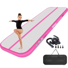 PPXIA Gymnastics Mat Inflatable Tumbling Mat Air Mat 10ft, Air Tumble Track Cherr Mats with Electric Air Pump for Cheerleading/Gym/Outdoor/Yoga/Water/School Use