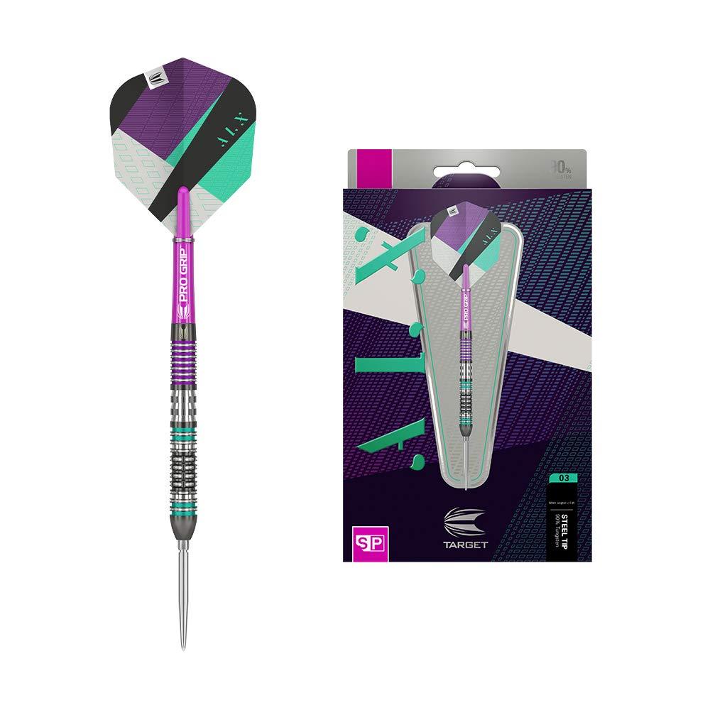 Target Darts ALX 04 24G 90% Tungsten Swiss Point Steel Tip Darts Set, Purple, Aqua and Black