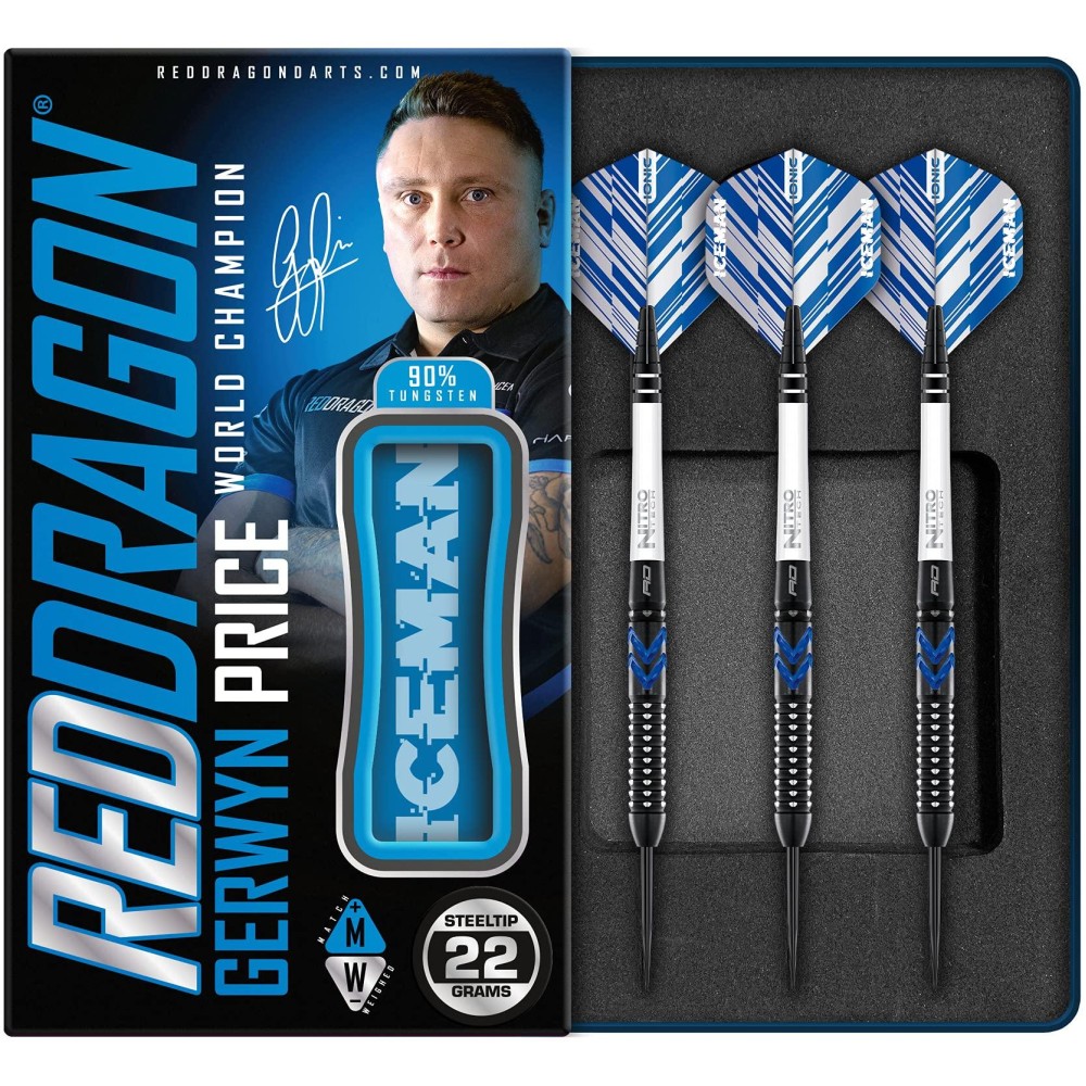 RED DRAGON Gerwyn Price Blue Ice SE 22 Gram - Tungsten Professional Darts Set with Flights and Nitrotech Shafts (Stems)