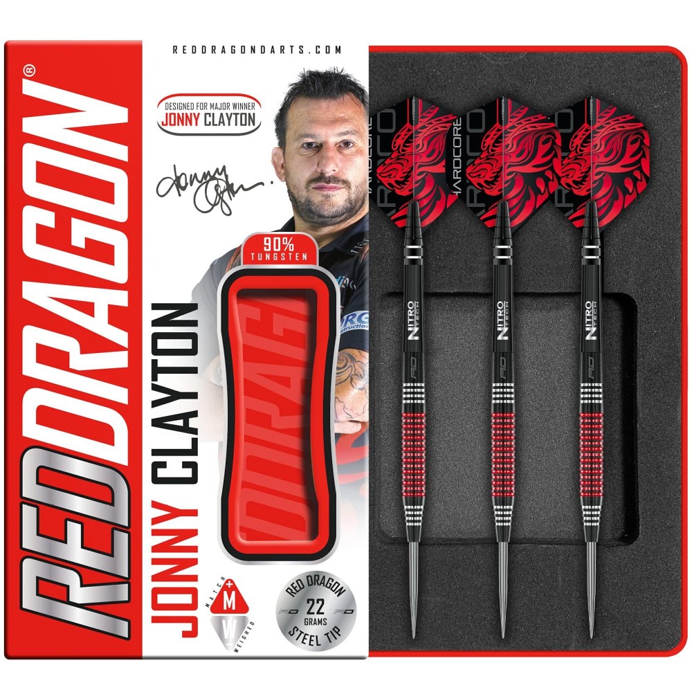 RED DRAGON Jonny Clayton Special Edition 22 Gram Professional Tungsten Darts Set with Flights and Stems (Shafts)