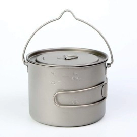 BIVOUAC 900ml Titanium Hanging Pot with Lid Titanium Camping Cookware Camp Cup Titanium Pot Cooking Kit