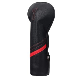 Litchi Pattern Red Stripes Black Golf Headcovers for Driver Fairway Wood and Hybrids Also Customize Golf Driver Wood Hybrid Covers with Your Name Stitched (Driver Cover #1)