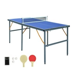 6 ft Table Tennis Table Ping-Pong Tables Set - 100% Preassembled Foldable & Portable Tables with All-Weather Aluminum Composite Frame & Removable Net for Outdoor/Indoor