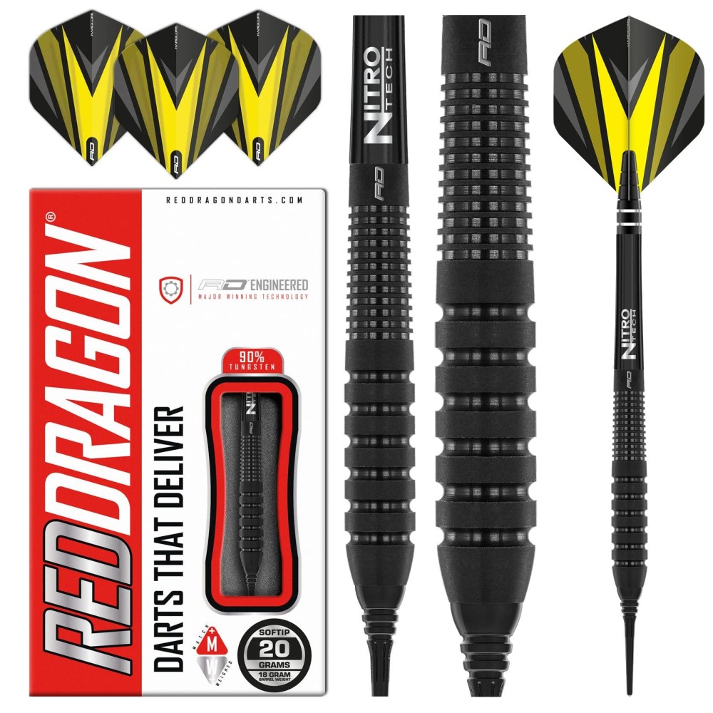 RED DRAGON Phantom - 20 Gram Tungsten Softip Professional Darts Set with Flights and Nitrotech Shafts (Stems)