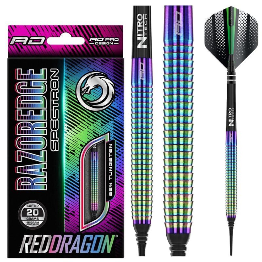 RED Dragon Razor Edge Spectron 18 Gram Softip Tungsten Darts with Flights and Stems
