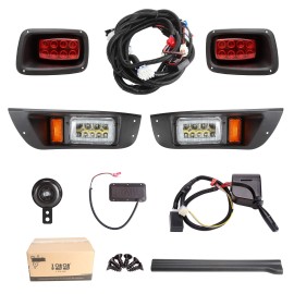 10L0L Upgrade Golf Cart Light Kit for EZGO TXT, Headlight Taillight with Turn Signal Switch, Low High Beam, Blinker & Brake Light Switch Pad, Horn, Music-Sync Color Daytime Running Lamp