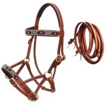 CHALLENGER Horse Western Leather Training Tack Bitless Sidepull Beaded Bridle Reins 77RS12TN