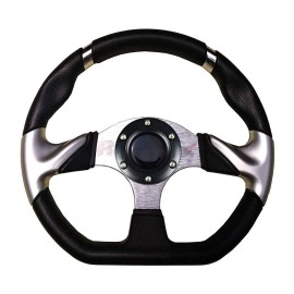 TakeLook - Universal Golf Cart Steering Wheel,13 inch Round/Flat Steering Wheel And Silver/Black Steering Wheel Adapter For All Of Golf Carts. (Steering Wheel - Flat (Black Horn Cover))