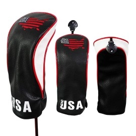 3pcs USA Premium Leather Golf Club Headcovers for Driver Fairway Wood #1#3#5 Wood Head Cover
