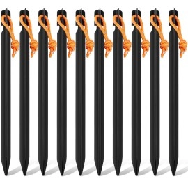 10 Pack Tent Stakes Heavy Duty, Aluminum Tent Stakes Pegs, Metal Tent Spikes, Ground Pegs with Reflective Pull Ropes, Triangular Tent Pegs, Heavy Duty Tent Stakes Nail, Tent Nail Camping Stakes
