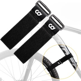 CyclingDeal Pack of 2 Bike Rack Straps - Bicycle Wheel Stabilizer for Car, Garage Rack, Repair Stand - Double Sided Extra Long Adjustable Hook and Loop Straps - Universal Fit Bikes