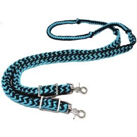 CHALLENGER Horse Western Nylon Braided Knotted Roping Barrel Reins Blue Black 60718
