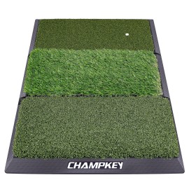 CHAMPKEY Professional Tri-Turf Golf Hitting Mat Heavy Duty Rubber Backing Practice Mat Ideal for Indoor and Outdoor Training