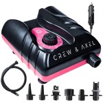 Crew & Axel Electric Paddle Board Pump - Electric Pump for SUP (16PSI, 12V) Portable High Pressure Air Compressor Also for Inflatable Kayaks, Pools, Boats, Stand up Boards (Pink)