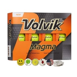 Volvik Magma Long Distance Non-Conforming Golf Balls Gift Set Bundle with 1 Dozen (Yellow Color 12 Balls) 5 Ball Markers, 1 Magnet Hat Clip
