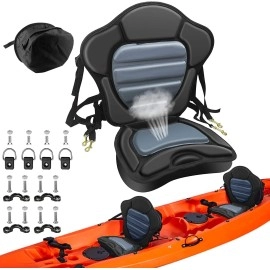 Kayak Seat Thickened Padded Kayak Seat Extra Thick Padded Sit-On-Top Canoe Seat Cushioned - Deluxe Fishing Boat Seat with 4 Pairs Fixed D-Ring & 4 Tie Down Pad Eyes and Screws for Kayaks Boats Canoes